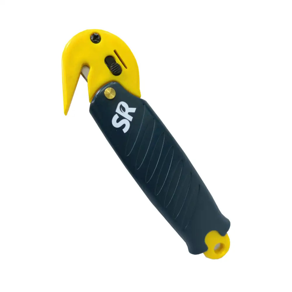 Yellow and black safety knife on a white background